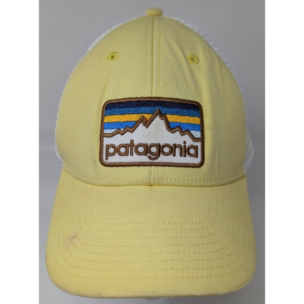 Distressed Patagonia Yellow Trucker Hat‎ Cap Mesh Snapback Patch Logo VTG